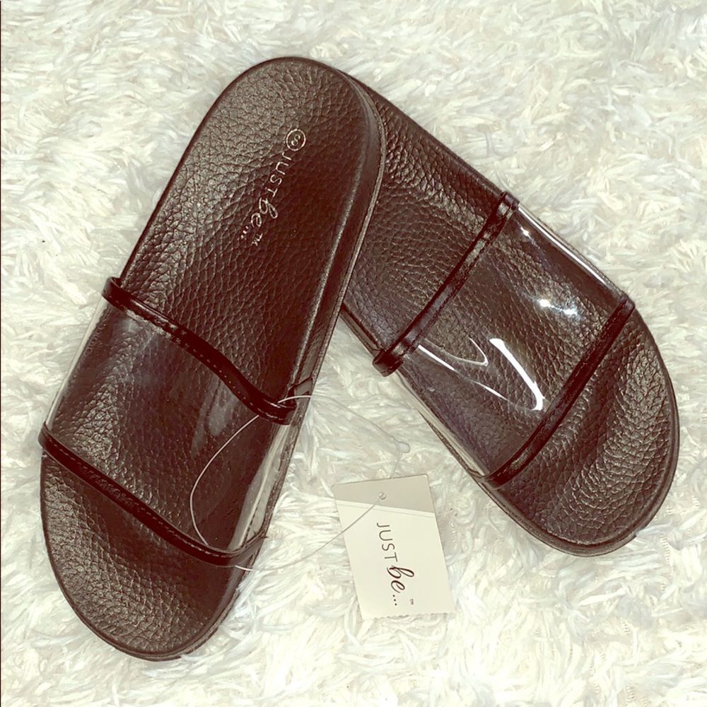 JUST BE Girl’s Black Clear Wide Strap Waterproof Casual Slide Sandals Small 5/6